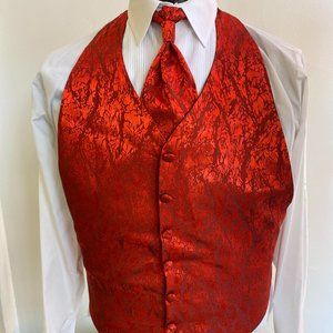 Men's Red Backless Vest Bow Tie & Euro Tie Valentine Formal Wedding Fit All Set